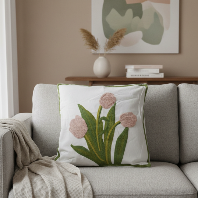 Almofada Bordada Alto Relevo Florelle 3D 45cm x 45cm 02 Peça - Carmélia