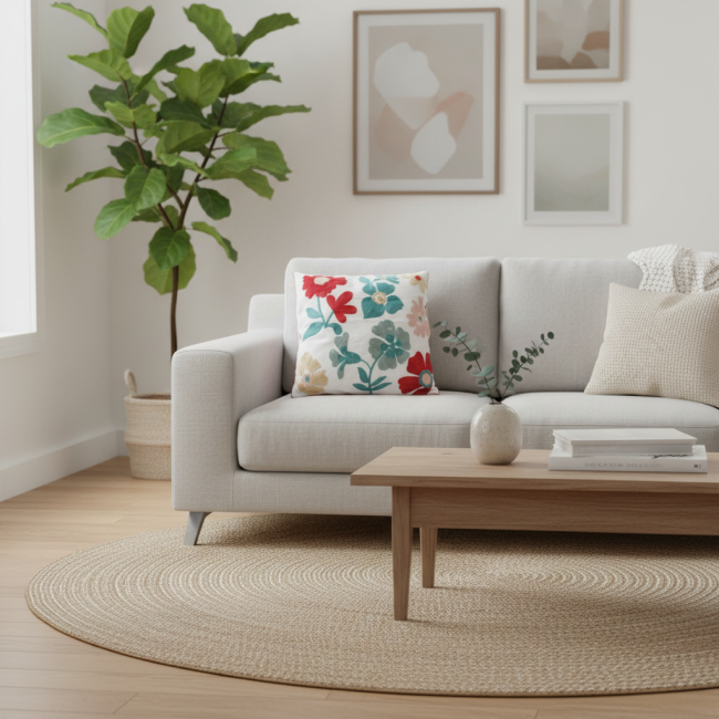 Almofada Bordada Alto Relevo Florelle 3D 45cm x 45cm 02 Peça - Gérbera