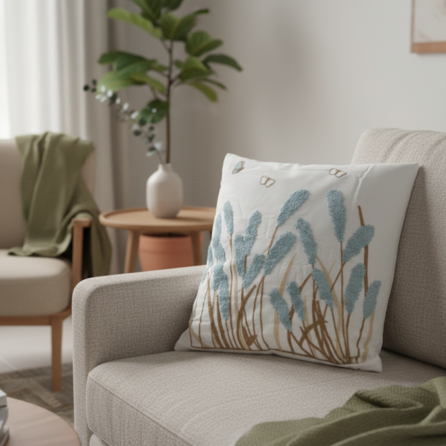 Almofada Bordada Alto Relevo Florelle 3D 45cm x 45cm 02 Peça - Jacinto