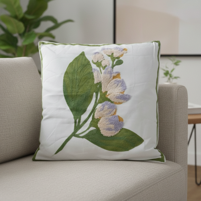 Almofada Bordada Alto Relevo Florelle 3D 45cm x 45cm 02 Peça - Jasmin