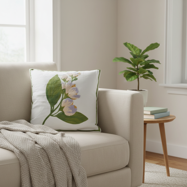 Almofada Bordada Alto Relevo Florelle 3D 45cm x 45cm 02 Peça - Jasmin