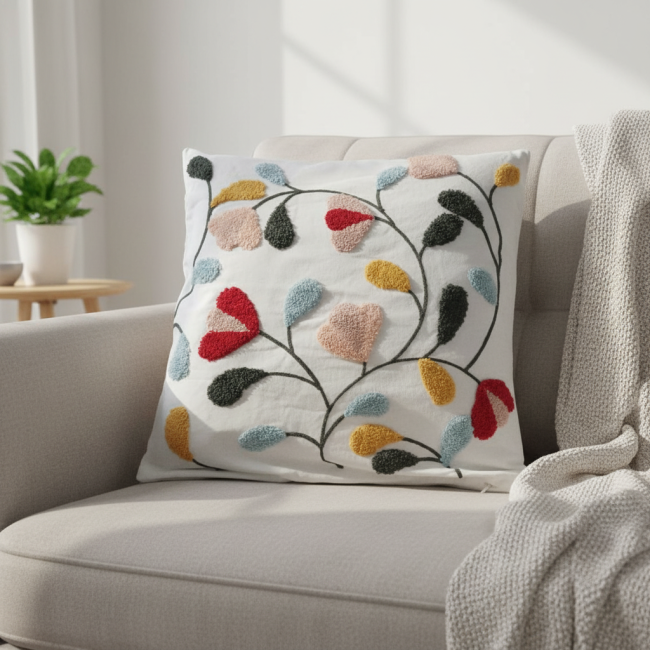 Almofada Bordada Alto Relevo Florelle 3D 45cm x 45cm 02 Peça - Zínias