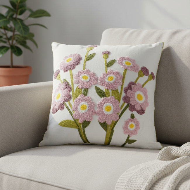 Almofada Bordada Alto Relevo Primavera 3D 45cm x 45cm 02 Peça - Gardênia