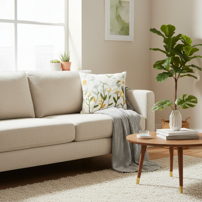 Almofada Bordada Alto Relevo Primavera 3D 45cm x 45cm 02 Peça - Margarida