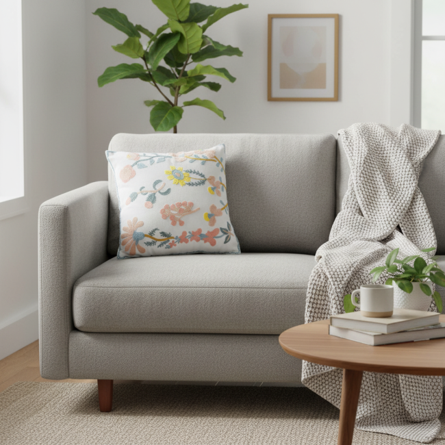 Almofada Bordada Alto Relevo Primavera 3D 45cm x 45cm 02 Peça - Penca