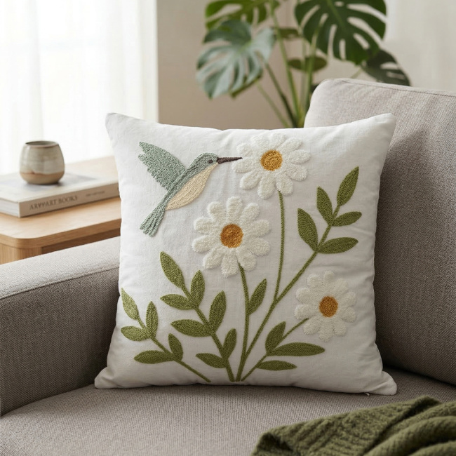 Almofada Bordada Alto Relevo Vellora 3D 45cm x 45cm 01 Peça - Colibri