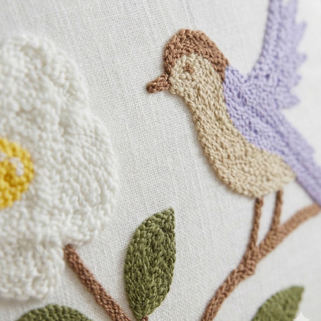 Almofada Bordada Alto Relevo Vellora 3D 45cm x 45cm 01 Peça - Estorninho