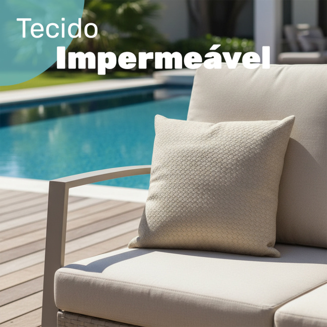 Almofada Decorativa Courino Impermeavel 45 x 45 + Refil Silicone 01 Peça - Bege