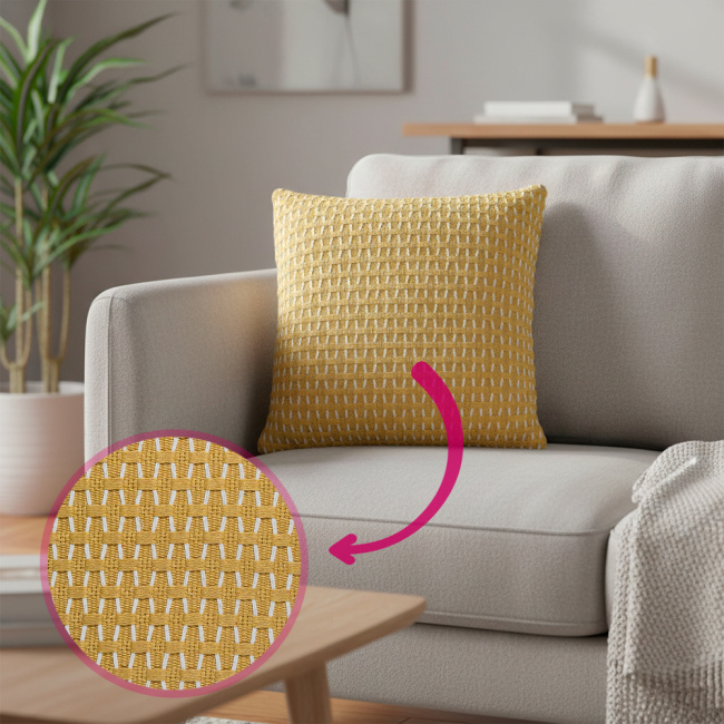 Almofada Decorativa Tricot e Suedi 45 x 45 + Refil Silicone 01 Peça - Mostarda