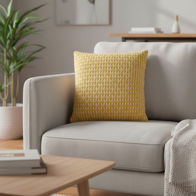 Almofada Decorativa Tricot e Suedi 45 x 45 + Refil Silicone 01 Peça - Mostarda