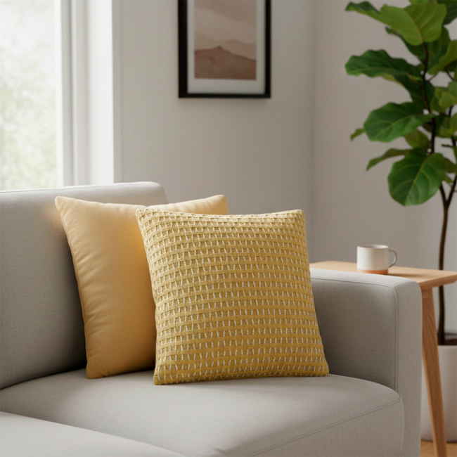 Almofada Decorativa Tricot e Suedi 45 x 45 + Refil Silicone 01 Peça - Mostarda