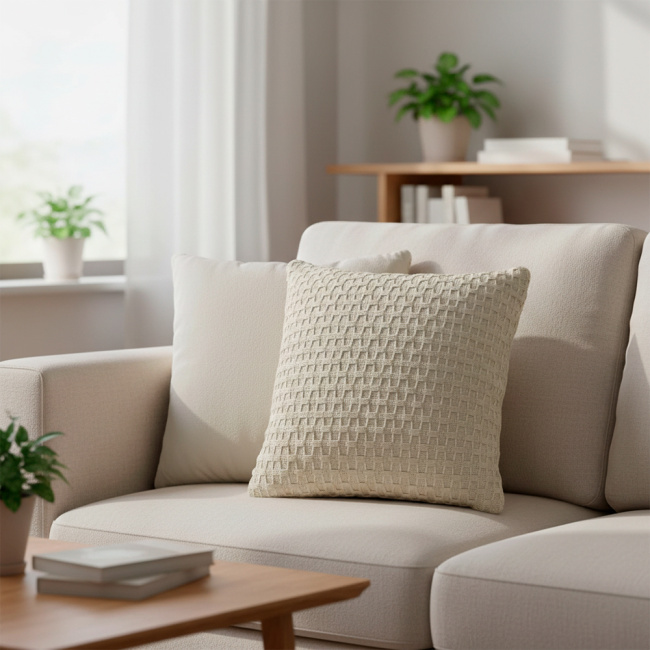 Almofada Decorativa Tricot e Suedi 45 x 45 + Refil Silicone 01 Peça - Palha