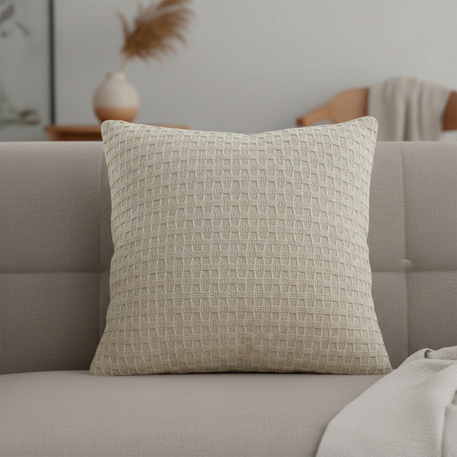 Almofada Decorativa Tricot e Suedi 45 x 45 + Refil Silicone 01 Peça - Palha