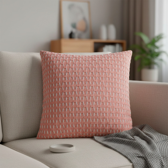 Almofada Decorativa Tricot e Suedi 45 x 45 + Refil Silicone 01 Peça - Rosê