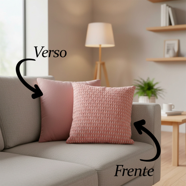 Almofada Decorativa Tricot e Suedi 45 x 45 + Refil Silicone 01 Peça - Rosê