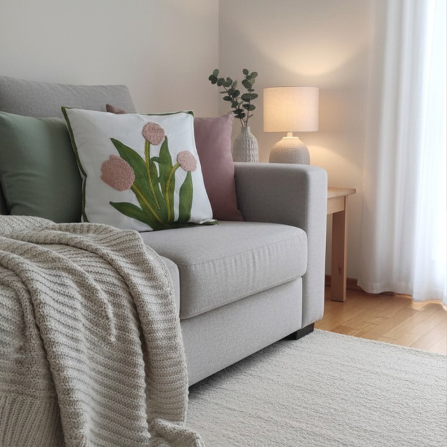 Almofada Bordada Alto Relevo Florelle 3D 45cm x 45cm 02 Peça - Carmélia