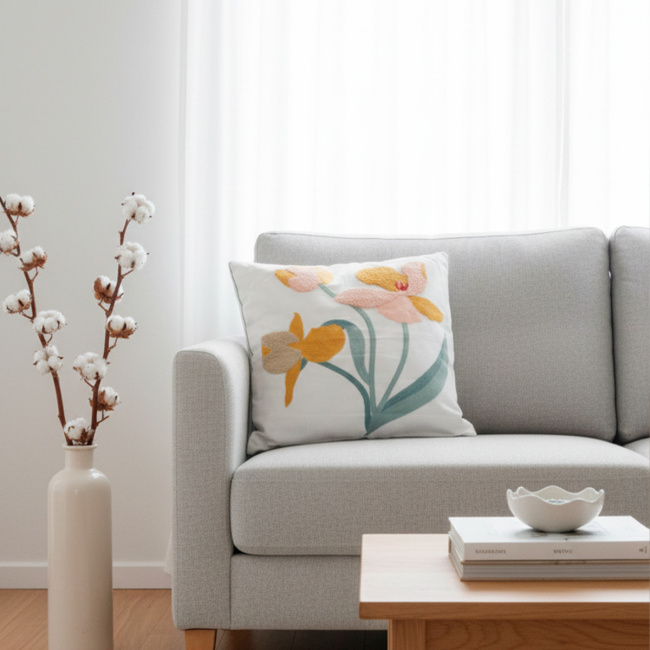 Almofada Bordada Alto Relevo Florelle 3D 45cm x 45cm 02 Peça - Hibisco