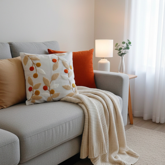 Almofada Bordada Alto Relevo Florelle 3D 45cm x 45cm 02 Peça - Murta