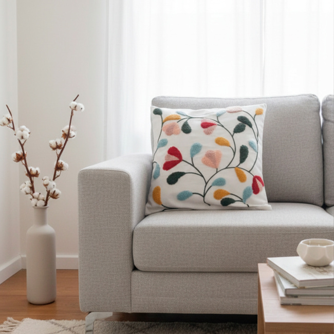 Almofada Bordada Alto Relevo Florelle 3D 45cm x 45cm 02 Peça - Zínias