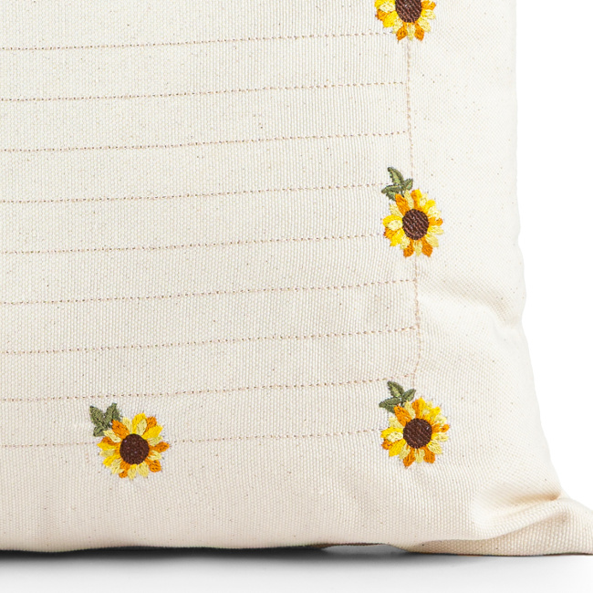 Almofada Girassol Bordada Tecido Algodão e Linho 55cm x 35cm 01 Peça - Palha
