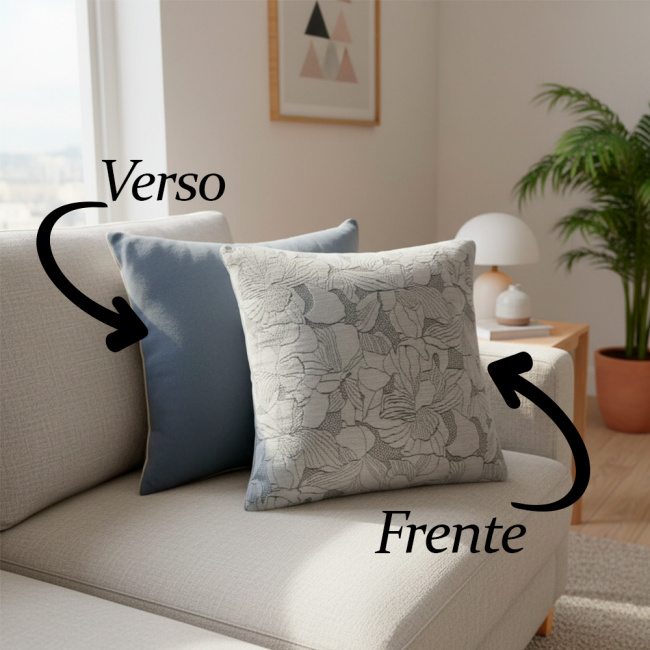 Almofada Jacquard e Suede Super Macio 45 x 45 + Refil Silicone 01 Peça - Azul