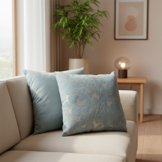 Almofada Jacquard e Suede Super Macio 45 x 45 + Refil Silicone 01 Peça - Ciano