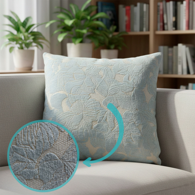 Almofada Jacquard e Suede Super Macio 45 x 45 + Refil Silicone 01 Peça - Ciano