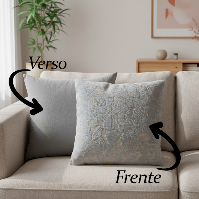 Almofada Jacquard e Suede Super Macio 45 x 45 + Refil Silicone 01 Peça - Cinza