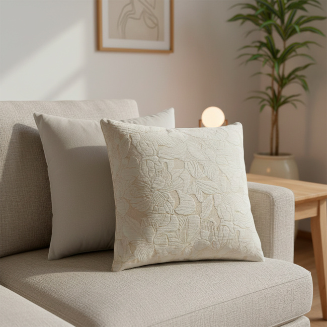 Almofada Jacquard e Suede Super Macio 45 x 45 + Refil Silicone 01 Peça - Palha