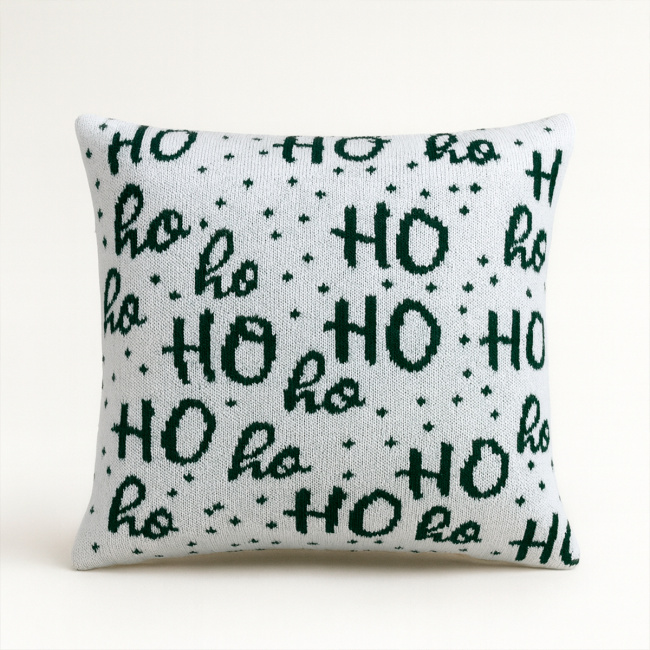 Almofada Natal HoHoHo 50cm x 50cm 01 Peça - Branco / Verde