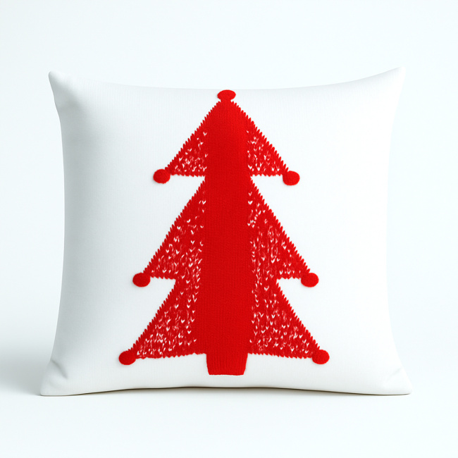 Almofada Natal Pinheiro 50cm x 50cm 01 Peça - Branco / Vermelho