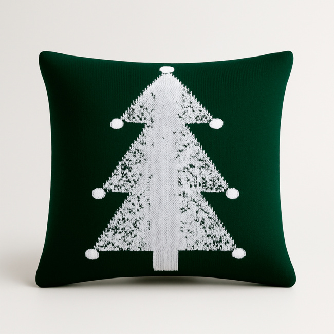 Almofada Natal Pinheiro 50cm x 50cm 01 Peça - Verde / Branco