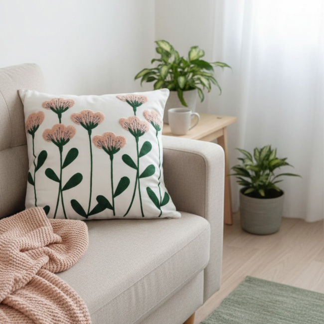 Almofada Bordada Alto Relevo Primavera 3D 45cm x 45cm 02 Peça - Cravo