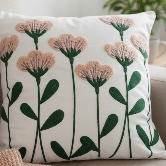 Almofada Bordada Alto Relevo Primavera 3D 45cm x 45cm 02 Peça - Cravo