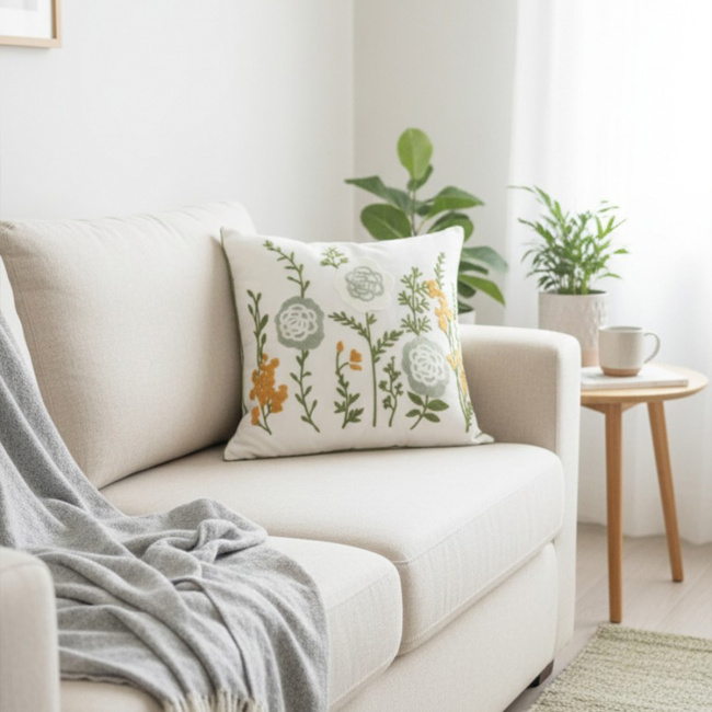 Almofada Bordada Alto Relevo Primavera 3D 45cm x 45cm 02 Peça - Dente de Leão