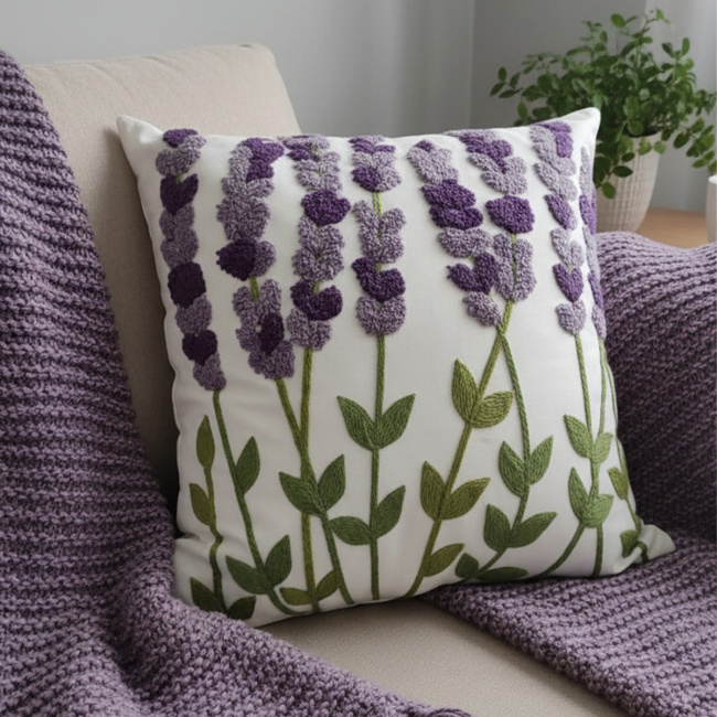 Almofada Bordada Alto Relevo Primavera 3D 45cm x 45cm 02 Peça - Lavanda