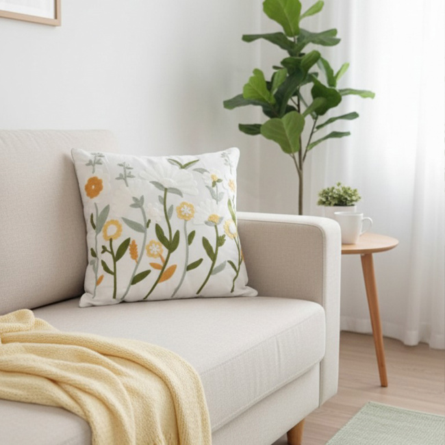 Almofada Bordada Alto Relevo Primavera 3D 45cm x 45cm 02 Peça - Margarida