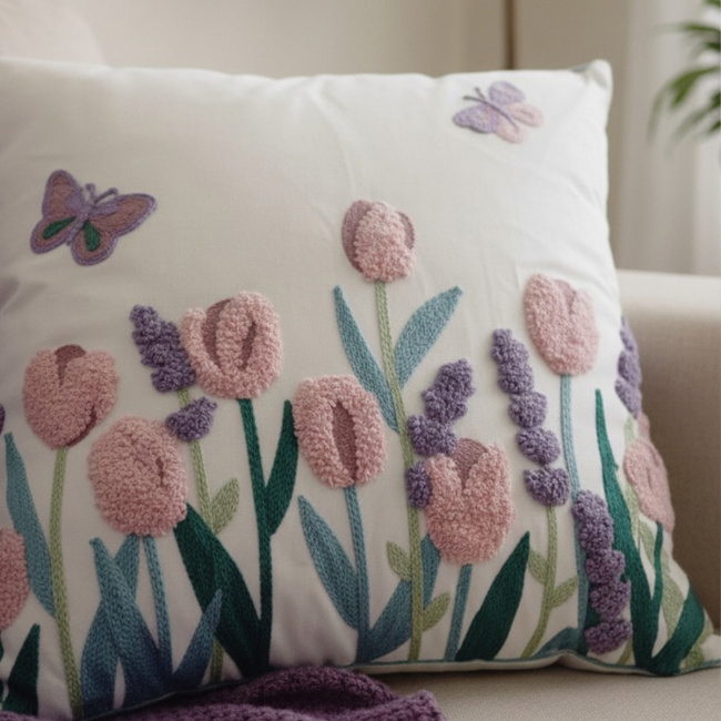 Almofada Bordada Alto Relevo Primavera 3D 45cm x 45cm 02 Peça - Tulipa