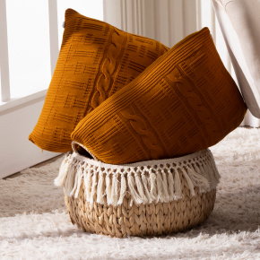 Almofada Selena Tricot Trança Tecido Acrílico 50cm x 50cm 01 Peça - Dourado