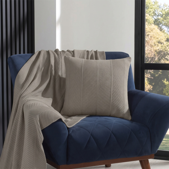Almofada Tricot Bali 50cm x 50cm 100% Acrílico + Refil Silicone 01 Peça - Cáqui