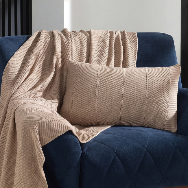 Almofada Tricot Bali 55cm x 35cm 100% Acrílico + Refil Silicone 01 Peça - Bege