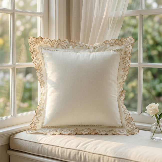 Almofada Yara 200 Fios 100% Algodão 40cm x 40cm 01 Peça - Palha / Dourado