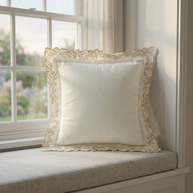 Almofada Yara 200 Fios 100% Algodão 40cm x 40cm 01 Peça - Palha / Dourado