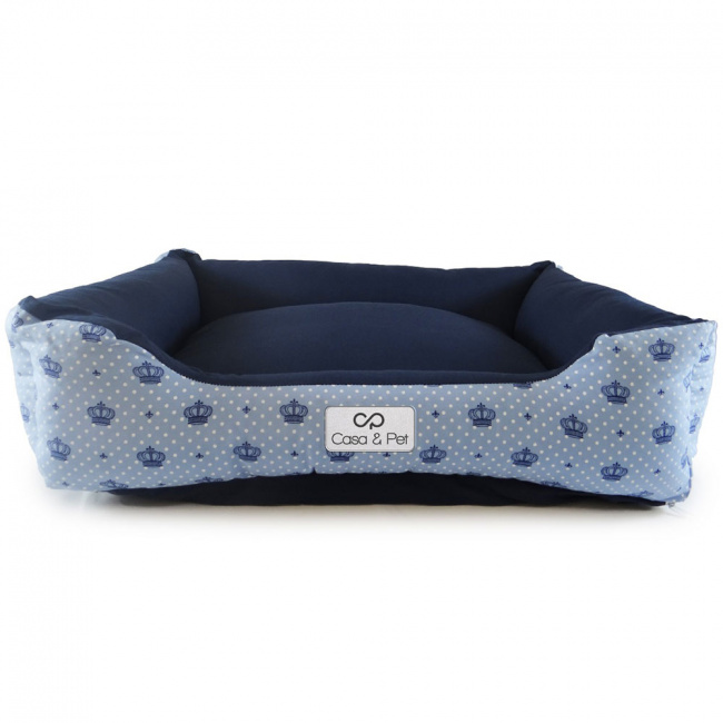 Cama Pet 65cm x 50cm Tamanho M, Dupla Face, Lavável, com Zíper - Coroa Azul