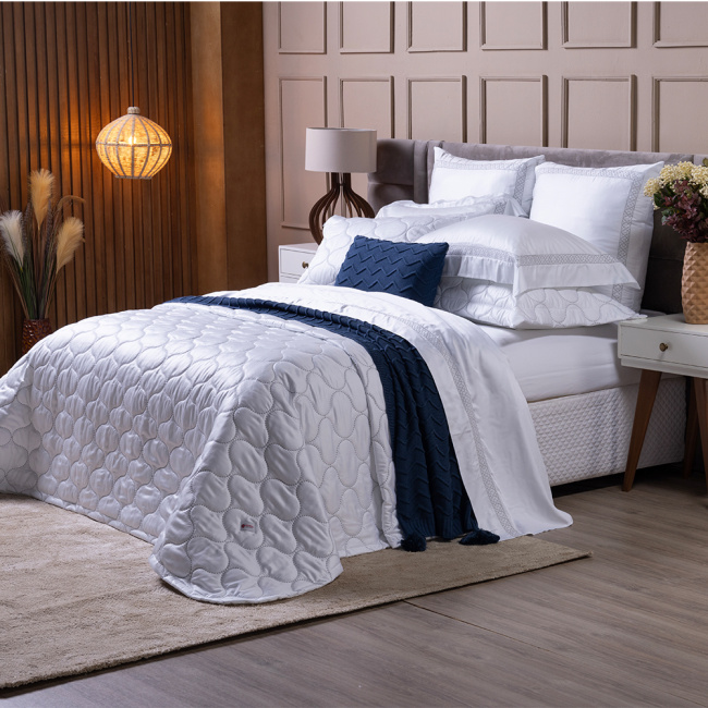 Cama Posta Completa King Sonhare 400 Fios Fibra de Bambu 16 Peças - Branco / Cinza