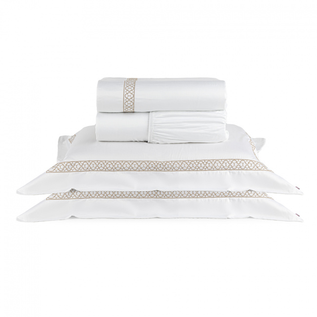 Cama Posta Completa King Sonhare 400 Fios Fibra de Bambu 16 Peças - Branco / Dourado