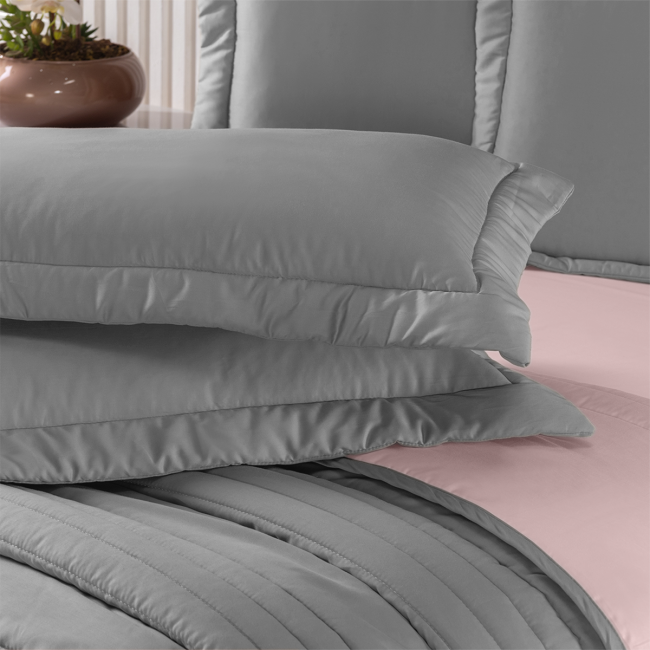 Cama Posta Edredom Olivie King 2,80m x 2,70m Dupla Face 400 Fios Egípcios 100% Algodão 10 Peças - Rosa / Concreto