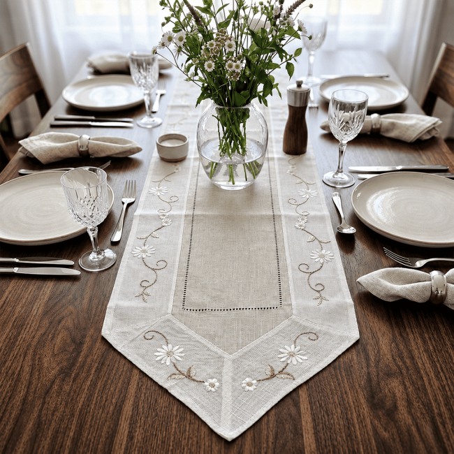 Caminho de Mesa Campestre Estilo Rústica 40cm x 220cm 01 Peça - Malva