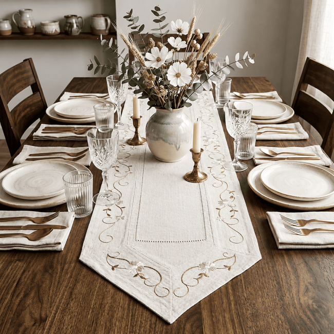 Caminho de Mesa Campestre Estilo Rústica 40cm x 220cm 01 Peça - Margarida
