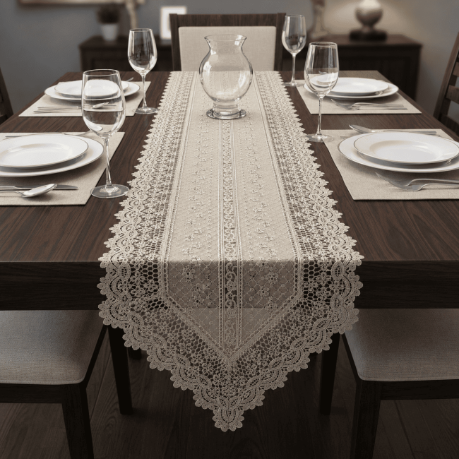 Caminho de Mesa Filigrana Floral 1,50m x 40cm 01 Peça - Colmeia Dourado